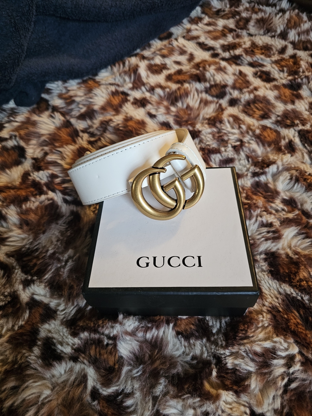 Gucci White Double G Leather Belt